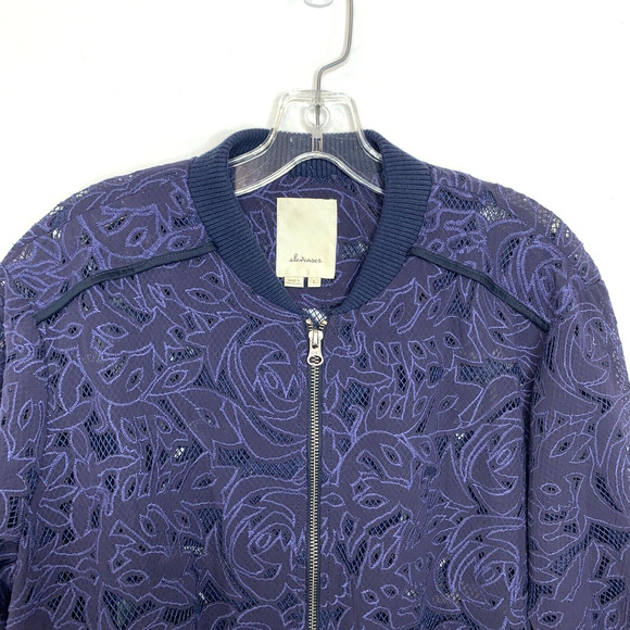 Anthropologie Elevenses Blue Semi-Sheer Miranda Lace Bomber Womens Size L - Picture 4 of 8